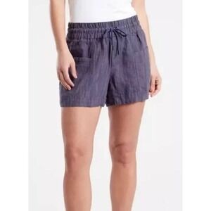 Athleta Cabo Linen Textured 4" Shorts Sz 18 Blue Plus Size Sustainable Comfy NEW